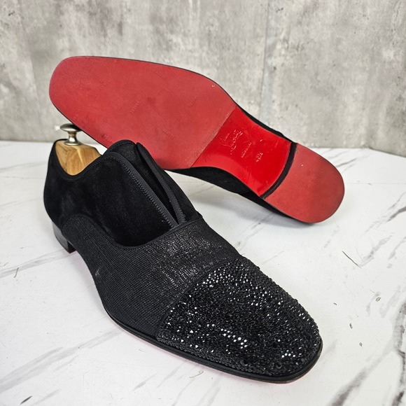Christian Louboutin Mens 43.5EU‎ Suede Strass Alpha Male Black Crystal Loafers